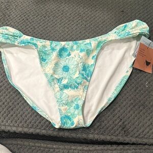 Shade & Shore Floral Bikini Bottom - Aqua and White